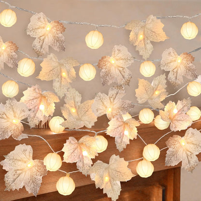 3 Pack Fall Garland with Pumpkin Lights & Enlarged Maple Fall Halloween String Lights Pumpkin Decor, 30Ft 60LED Waterproof Battery Operated Fall Decorations for Home Thanksgiving Decor Indoor Outdoor