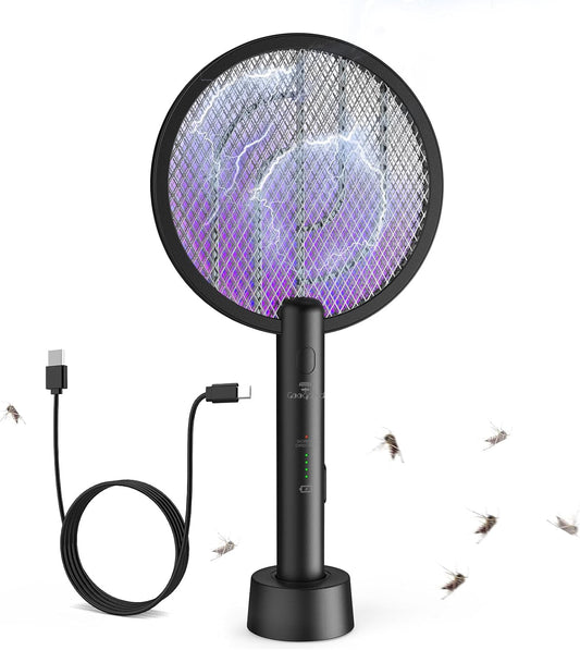 Bug Zapper Racket, 2 in 1 Fly Swatter USB Rechargeable, 4000V Electric Fly Zapper with 3 Layer Safety Mesh，Electric Racket for Kitchen, Home, Garden and Outdoors