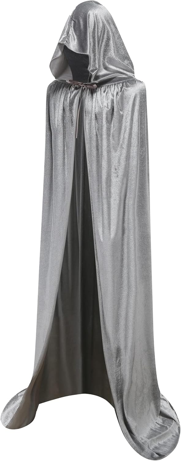 Unisex Full Length Hooded Robe Cloak Long Velvet Cape Cosplay Costume