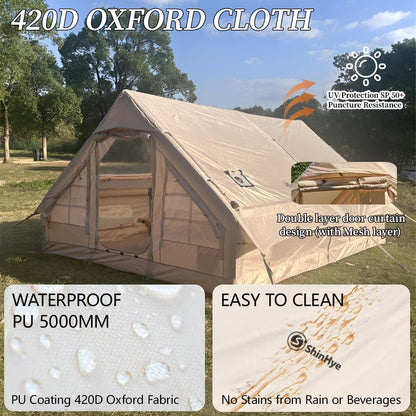 Inflatable Tent for Camping Large Blow up Tents Glamping 4-8 Person House 4 Season Air with Pump Easy Set up Waterproof Outdoor Oxford