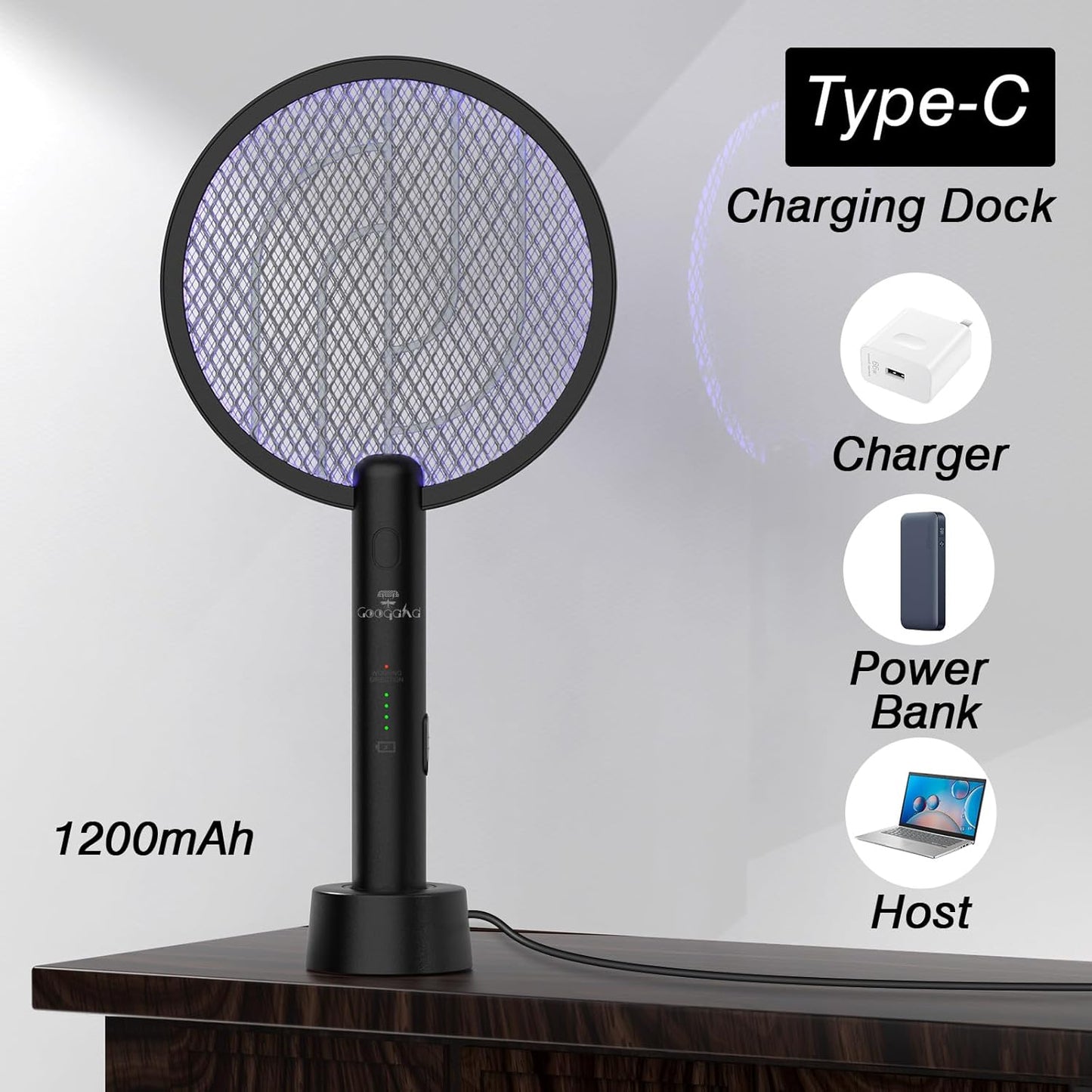 Bug Zapper Racket, 2 in 1 Fly Swatter USB Rechargeable, 4000V Electric Fly Zapper with 3 Layer Safety Mesh，Electric Racket for Kitchen, Home, Garden and Outdoors