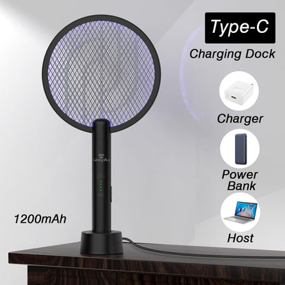 Bug Zapper Racket, 2 in 1 Fly Swatter USB Rechargeable, 4000V Electric Fly Zapper with 3 Layer Safety Mesh，Electric Racket for Kitchen, Home, Garden and Outdoors