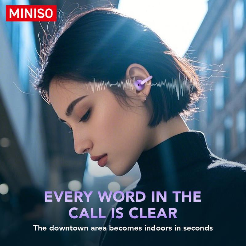 MINISO MS199 Clip on Ear Headphones Full Color Touch Screen, Audio Wireless Headphones Built-In Microphone for Music & Phone Calls,Sport Waterproof & Sweatproof
