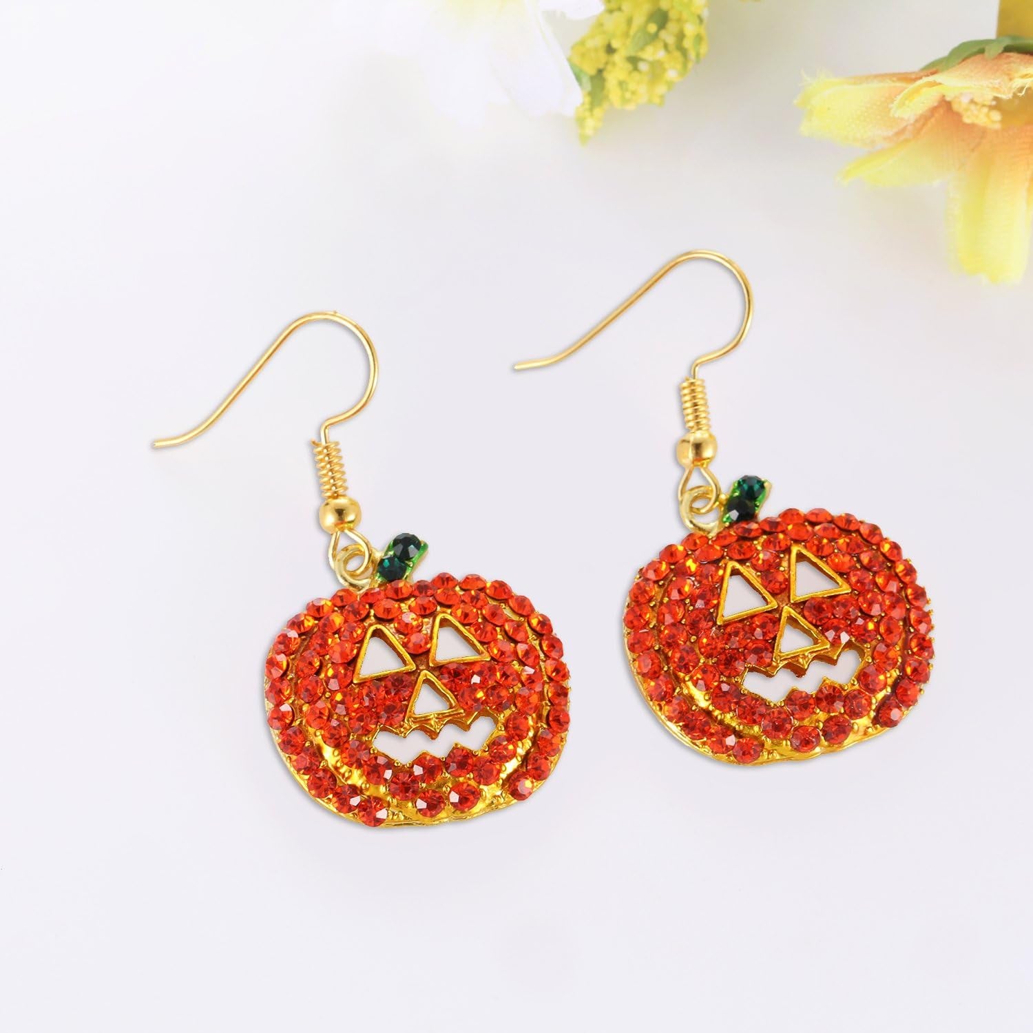 Halloween Pumpkin Earrings Red - Hypoallergenic Crystal Dangle Earring for Women Holiday Night Costume Jewelry Smiling Face Pumpkin Drop Earrings, Fun and Festive