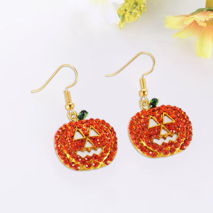 Halloween Pumpkin Earrings Red - Hypoallergenic Crystal Dangle Earring for Women Holiday Night Costume Jewelry Smiling Face Pumpkin Drop Earrings, Fun and Festive