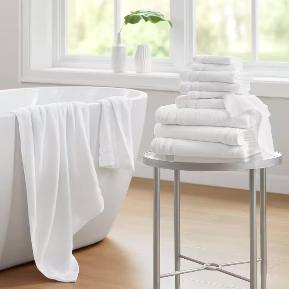 400GSM Essential Bundle 12-Piece White Cotton Bath Towel Set