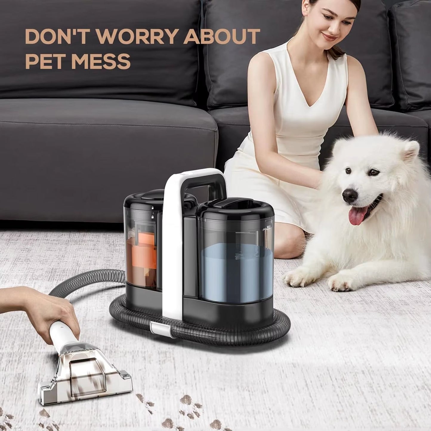 Portable Carpet Upholstery Spot Cleaner Powerful Suction Dual Size Brushhead Deep Stain Remover Cars Pets Stairs Seats Couches