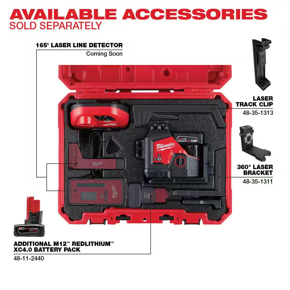 M12 12-Volt Lithium-Ion Cordless Green 250 Ft. 3-Plane Laser Level Kit with Laser Detector