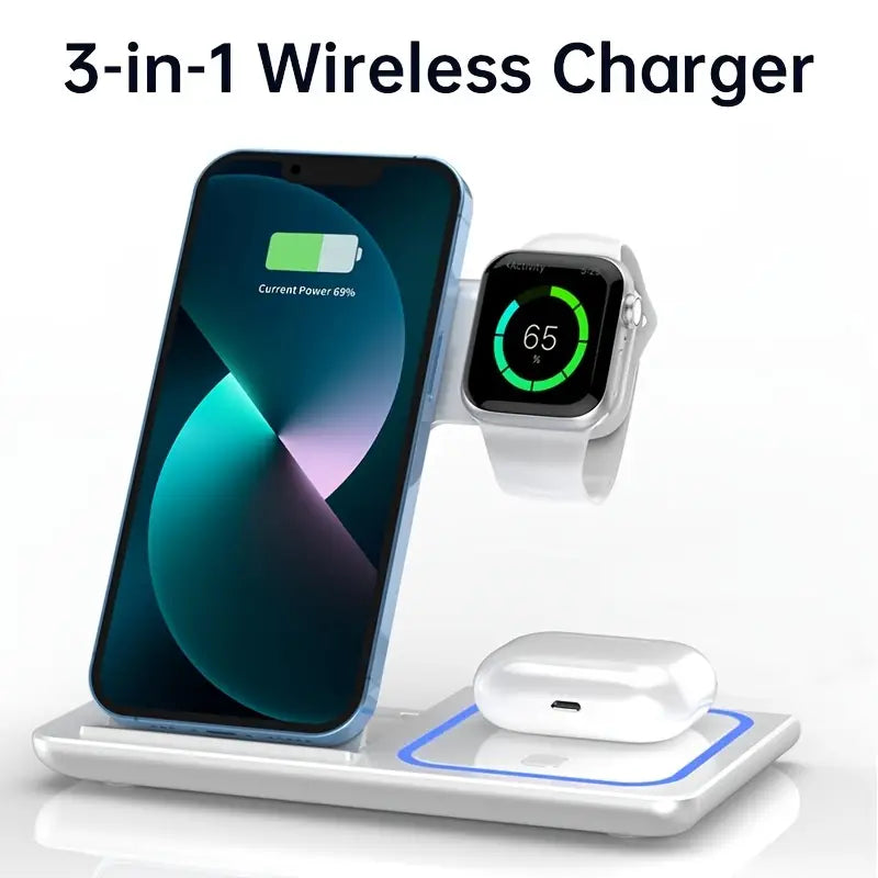 18W 3-in-1 Wireless Charging Station for iPhone 16/15/14/13/12, Apple Watch & AirPods, Fast Charger for Samsung Galaxy S23/S22/S21 – Pink