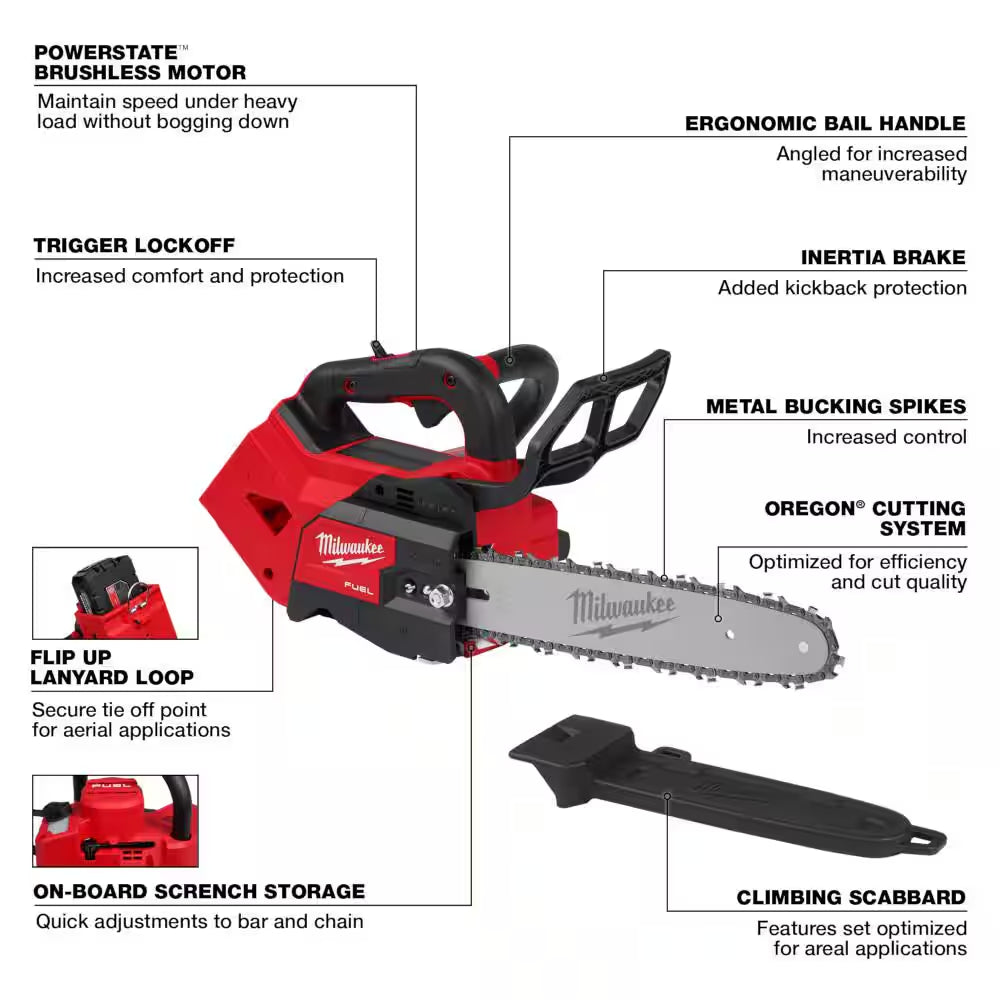 M18 FUEL 12 In. Top Handle 18-Volt Lithium-Ion Brushless Cordless Chainsaw (Tool-Only) W/12 In. Chainsaw Chain