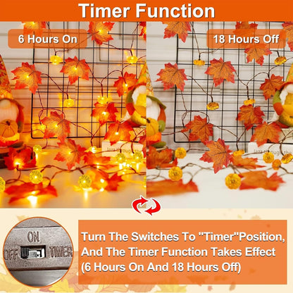 3 Pack&Timer-Fall Garland with Pumpkin Lights Halloween Fall Decorations for Home,30Ft 60LED Halloween Lights Patented Enlarged Maples Leaf Battery Operated Thanksgiving Decor Indoor Outdoor Christmas