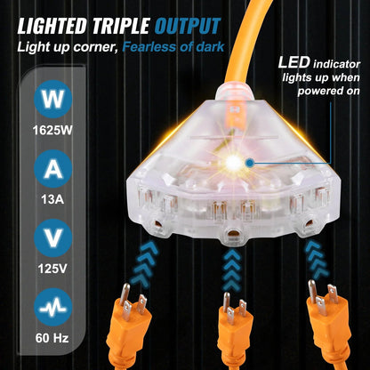 VEVOR 50Ft Retractable Extension Cord Reel 14AWG/3CSJTOW Power Cord Reel