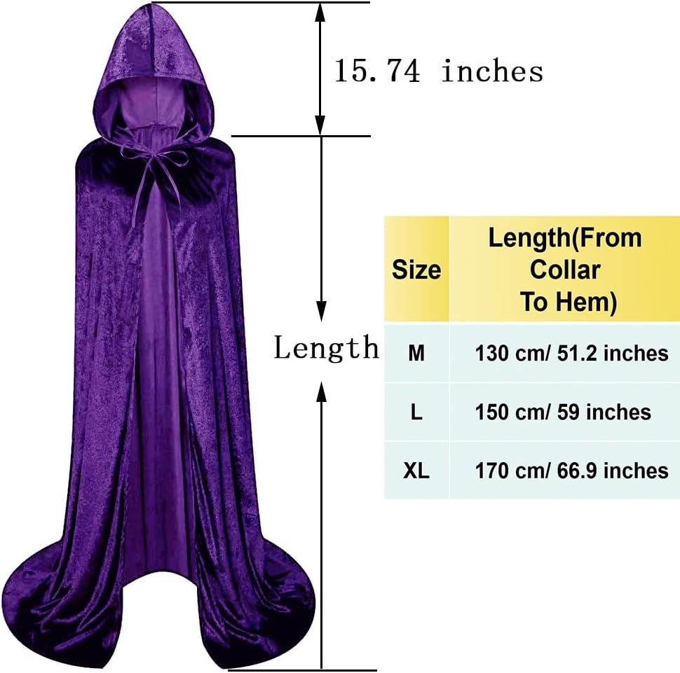 Unisex Full Length Hooded Robe Cloak Long Velvet Cape Cosplay Costume