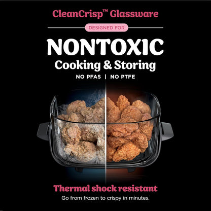 | Air Fryer | Crispi 4-In-1 Portable Cooking System | 4QT & 6 Cup Glass Containers, Crisper Plates & Storage Lids Included | Microwave, Freezer & Dishwasher Safe | Cherry Crush | FN101DR