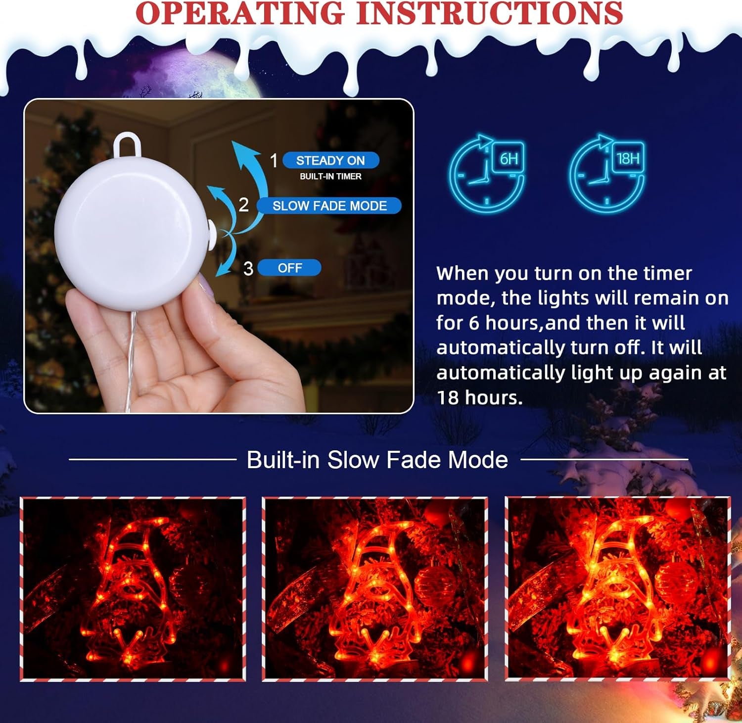 Christmas Window Lights 3 Pack Red White and Green Gnomes Xmas Lights with Suction Cups 2024 Upgrade Timer Function and Slowly Fade Mode Battery Operated Indoor Decors Christmas Decorations
