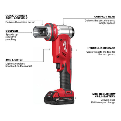Milwaukee 2677-23 M18™ 18V 4-Inch 6-Ton FORCELOGIC™ Knockout Tool Kit – Professional Electrician Tool