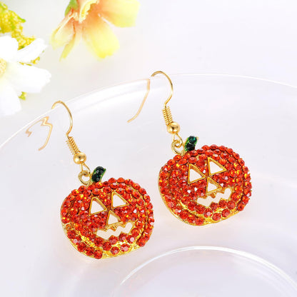 Halloween Pumpkin Earrings Red - Hypoallergenic Crystal Dangle Earring for Women Holiday Night Costume Jewelry Smiling Face Pumpkin Drop Earrings, Fun and Festive