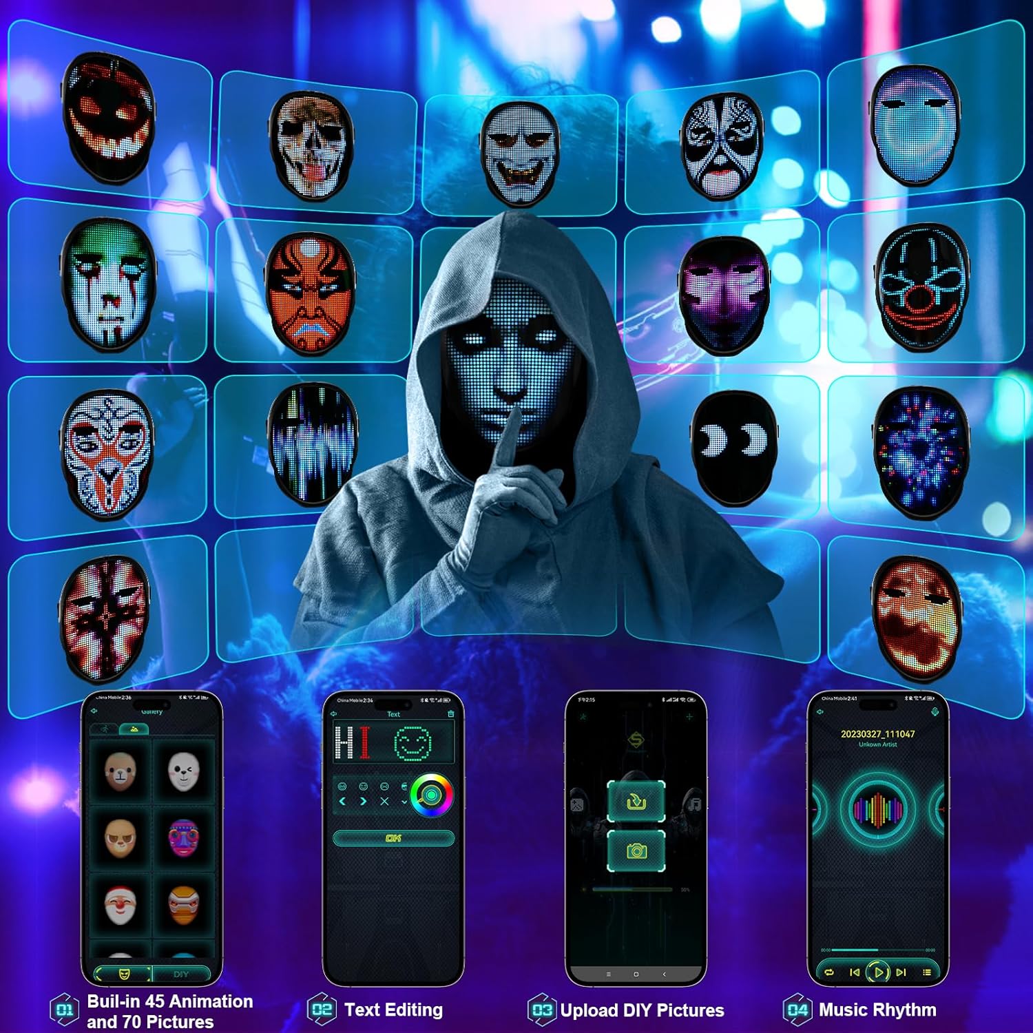 LED Face Transforming Mask with Gesture Control Fun - Cool Stuff Halloween Cosplay and Christmas Parties