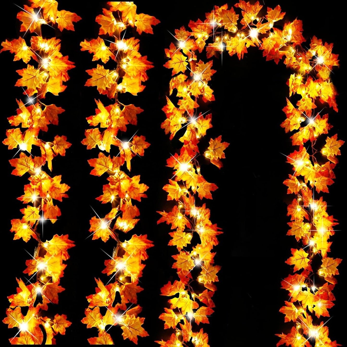3 Pack&Timer-Fall Garland with Pumpkin Lights Halloween Fall Decorations for Home,30Ft 60LED Halloween Lights Patented Enlarged Maples Leaf Battery Operated Thanksgiving Decor Indoor Outdoor Christmas