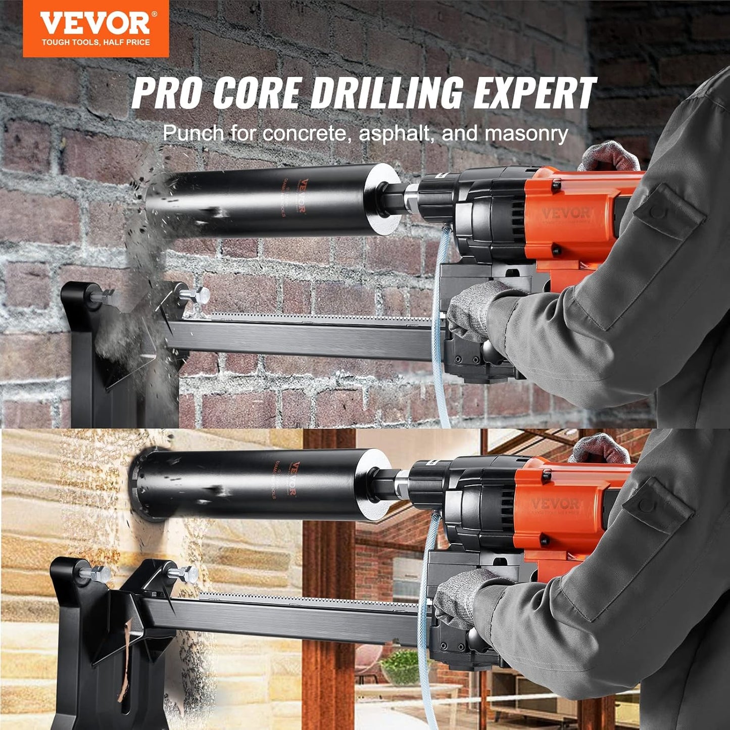 Diamond Core Drilling Machine, 10In Wet Concrete Core Drill Rig with Stand Wheels, 750RPM Speed & 1-1/4" Thread & Lifting Handle, 10In Drilling Diameter for Concrete Brick Block Stone, 2500W