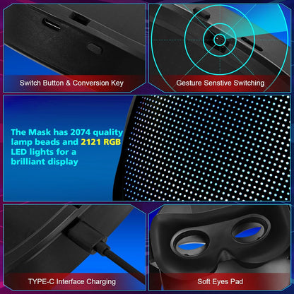 LED Face Transforming Mask with Gesture Control Fun - Cool Stuff Halloween Cosplay and Christmas Parties