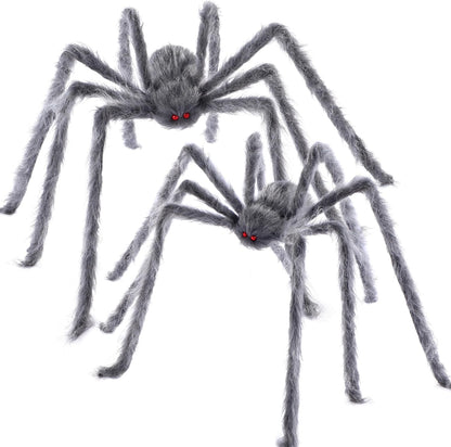 2 Pack 5 Ft Halloween Outdoor Decorations Hairy Black Spider, Scary Giant Spider, Fake Large Haunted House Props, Halloween Yard Lawn Decorations Party Indoor Decor
