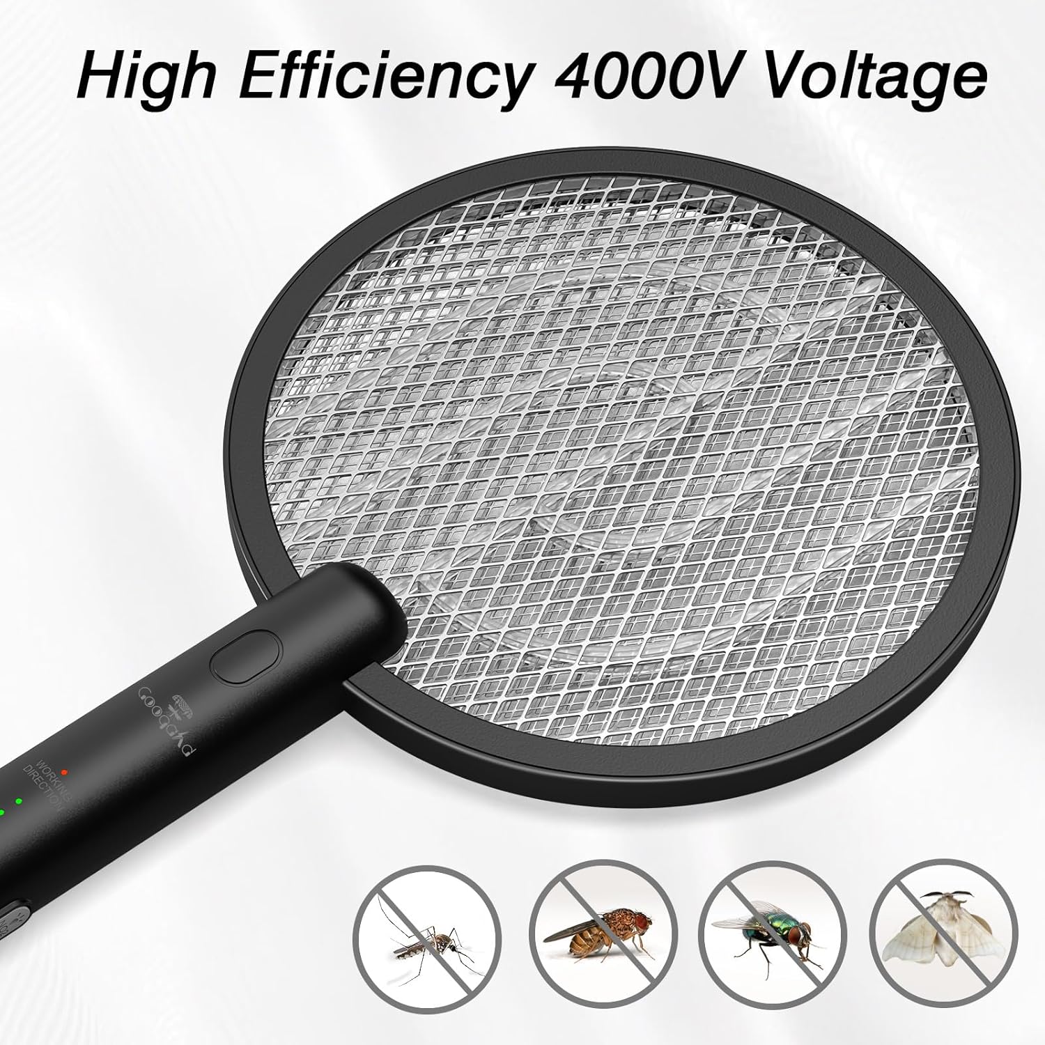 Bug Zapper Racket, 2 in 1 Fly Swatter USB Rechargeable, 4000V Electric Fly Zapper with 3 Layer Safety Mesh，Electric Racket for Kitchen, Home, Garden and Outdoors