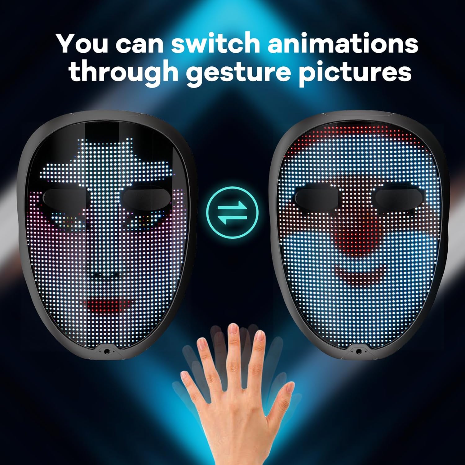 LED Face Transforming Mask with Gesture Control Fun - Cool Stuff Halloween Cosplay and Christmas Parties