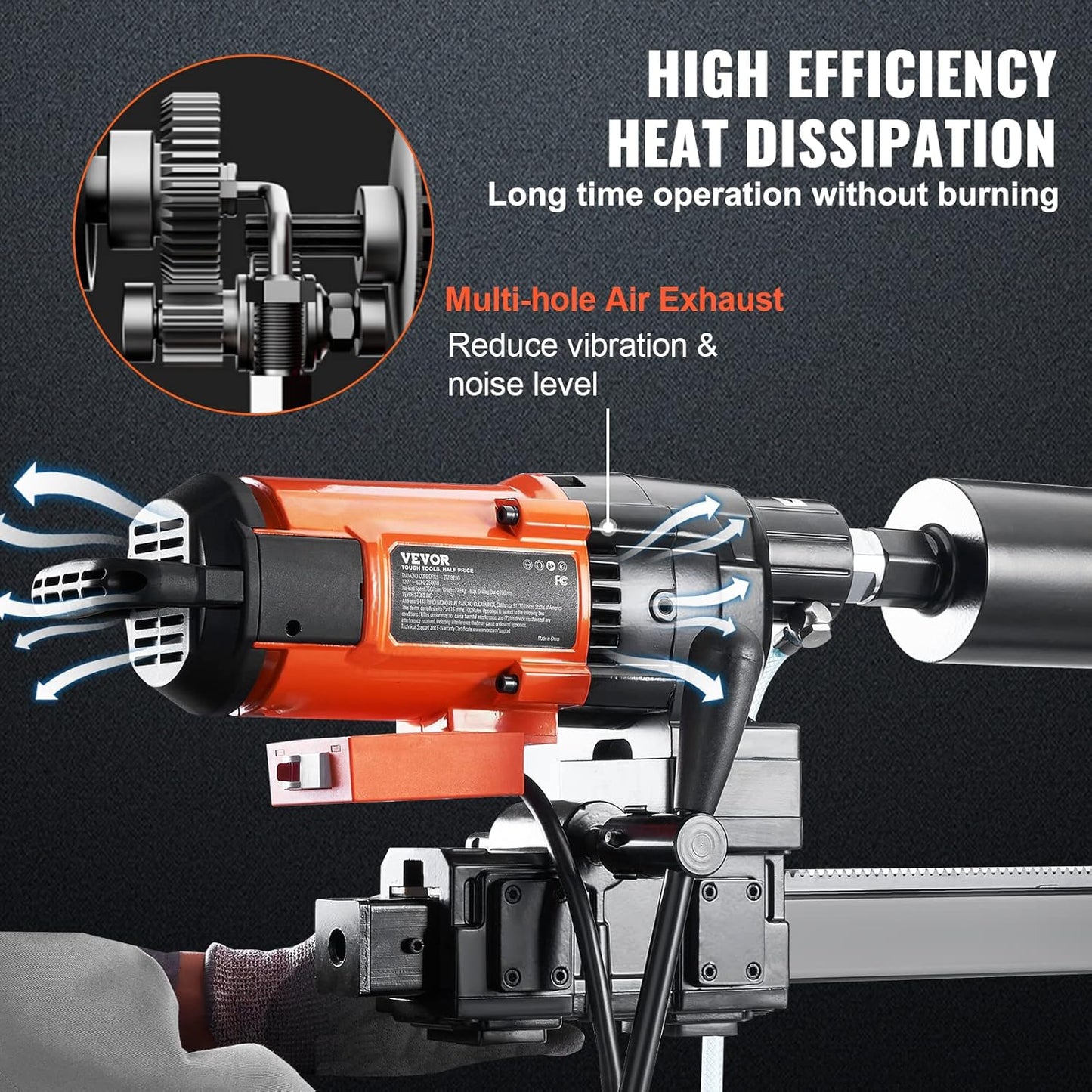 Diamond Core Drilling Machine, 10In Wet Concrete Core Drill Rig with Stand Wheels, 750RPM Speed & 1-1/4" Thread & Lifting Handle, 10In Drilling Diameter for Concrete Brick Block Stone, 2500W