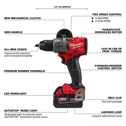 M18 FUEL 18V Lithium-Ion Brushless Cordless 1/2 In. Hammer Drill Driver Kit W/1 In. SDS-PLUS Rotary Hammer