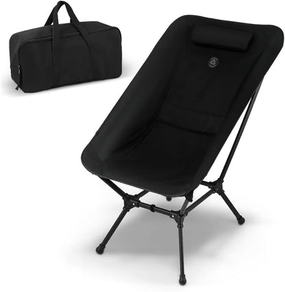 Low Back Folding Camping Chairs for Adults with Storage Pouches & Carrying Case - Foldable Lawn Chairs, Beach Chair, Fishing Chair, Portable Lightweight Outdoor Chair. (Black)
