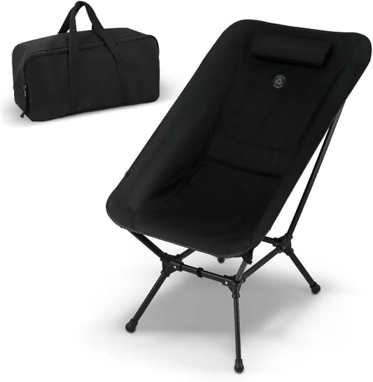 Low Back Folding Camping Chairs for Adults with Storage Pouches & Carrying Case - Foldable Lawn Chairs, Beach Chair, Fishing Chair, Portable Lightweight Outdoor Chair. (Black)
