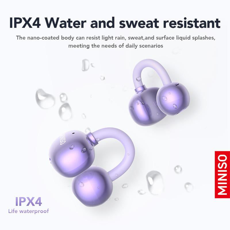 MINISO MS199 Clip on Ear Headphones Full Color Touch Screen, Audio Wireless Headphones Built-In Microphone for Music & Phone Calls,Sport Waterproof & Sweatproof