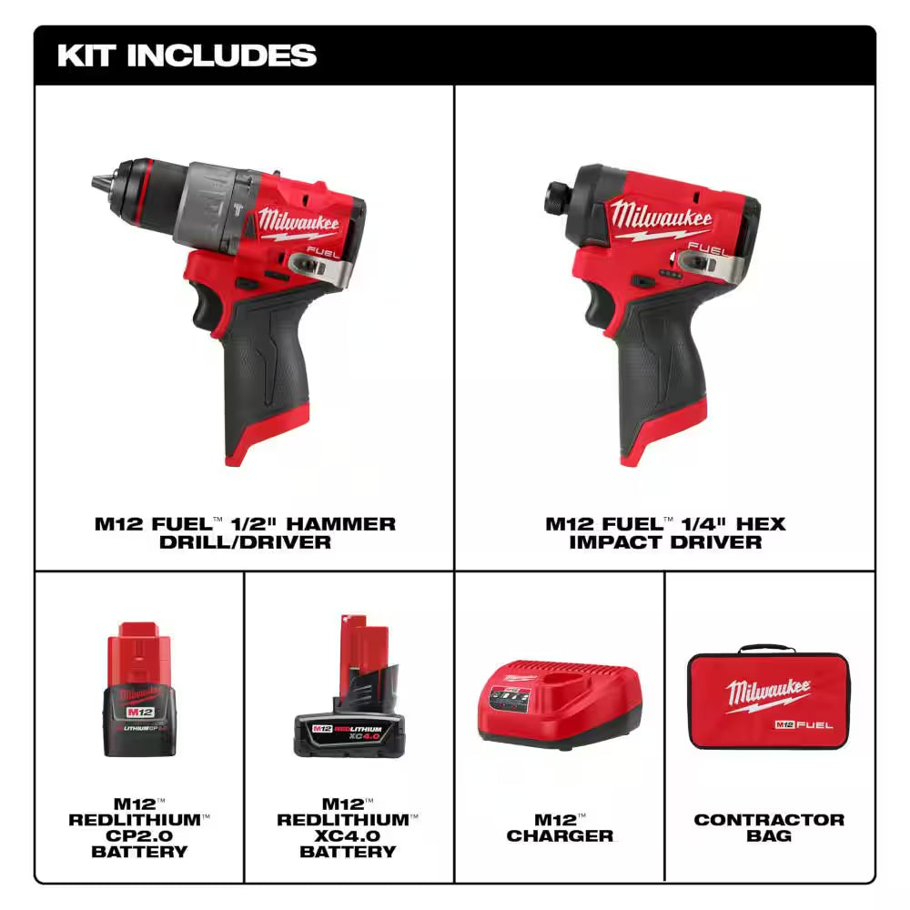 M12 FUEL 12-Volt Li-Ion Brushless Cordless Hammer Drill/Impact Driver Combo Kit (2-Tool) W/M12 Right Angle Die Grinder