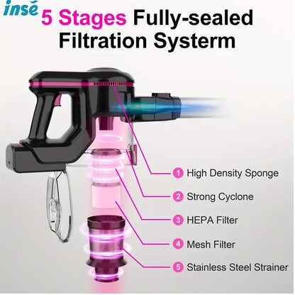 INSE N5 6-in-1 Cordless Handheld Vacuum Cleaner – 32 kPa, 45-Min Runtime, Detachable Battery, 40.6 oz Dust Cup, LED Brush (Hardwood, Carpet, Pet Hair)