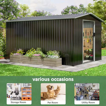 8 Ft. W X 12 Ft. D Outdoor Storage Metal Shed Building with Lockable Doors for Backyard Garden (96 Sq. Ft.)