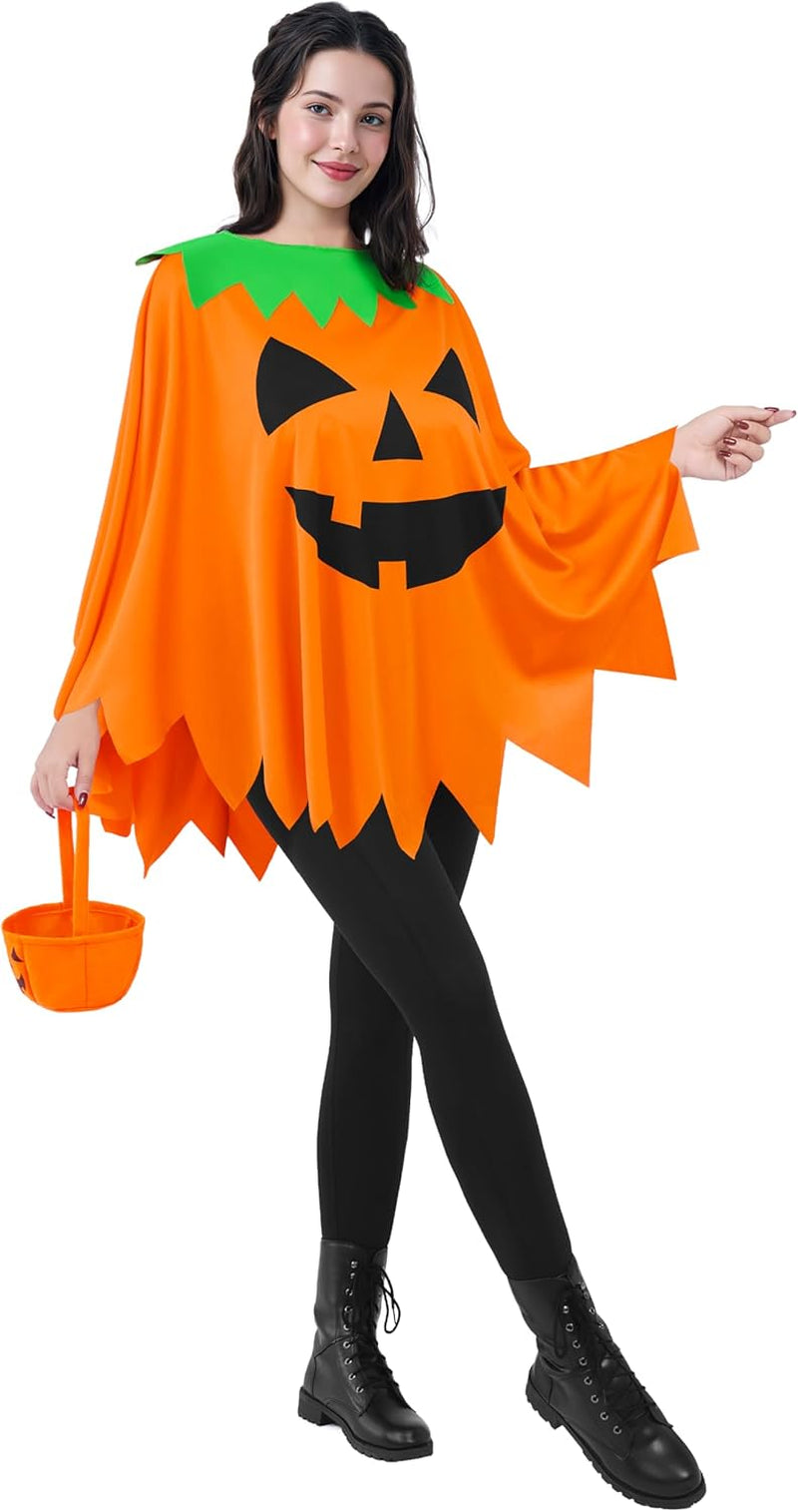 Halloween Pumpkin Poncho Costume, Pumpkin Costume Set for Women for Adult to Halloween Parties, Adult Parties, Ghost Costumes Events and Role Play