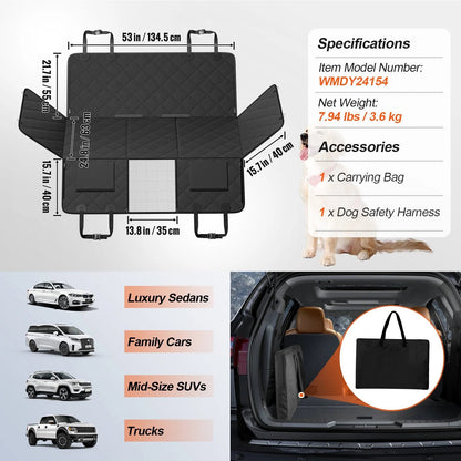 VEVOR 53 X 24.8 in Dog Car Seat Cover for Back Seat Waterproof 600D for Cars