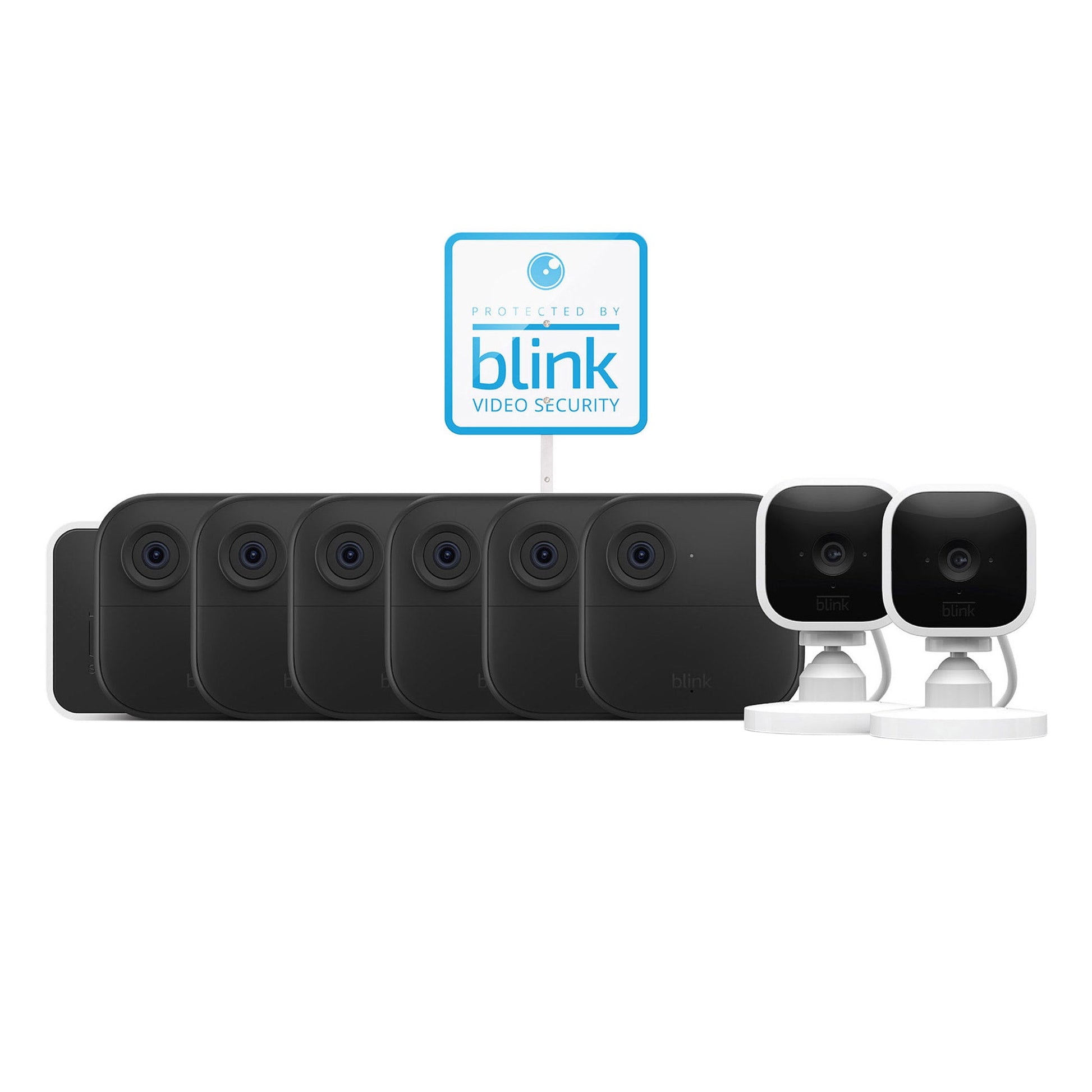 '- 8 Camera Security System - 6 Outdoor, 2 Mini Indoor Plug-In Cameras, with Yard Sign