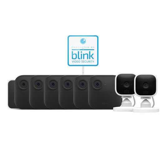 '- 8 Camera Security System - 6 Outdoor, 2 Mini Indoor Plug-In Cameras, with Yard Sign