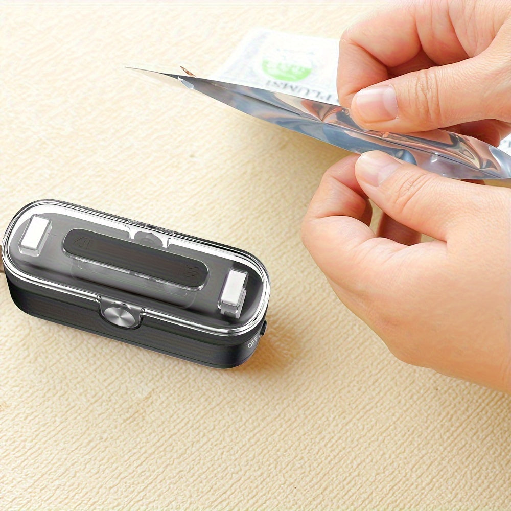 Compact 2-in-1 Mini Bag Sealer & Cutter | Portable Heat Vacuum Sealer for Plastic Bags | Ideal for Food Storage, Snacks, Cookies – Black