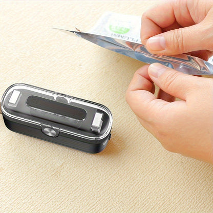 Compact 2-in-1 Mini Bag Sealer & Cutter | Portable Heat Vacuum Sealer for Plastic Bags | Ideal for Food Storage, Snacks, Cookies – Black