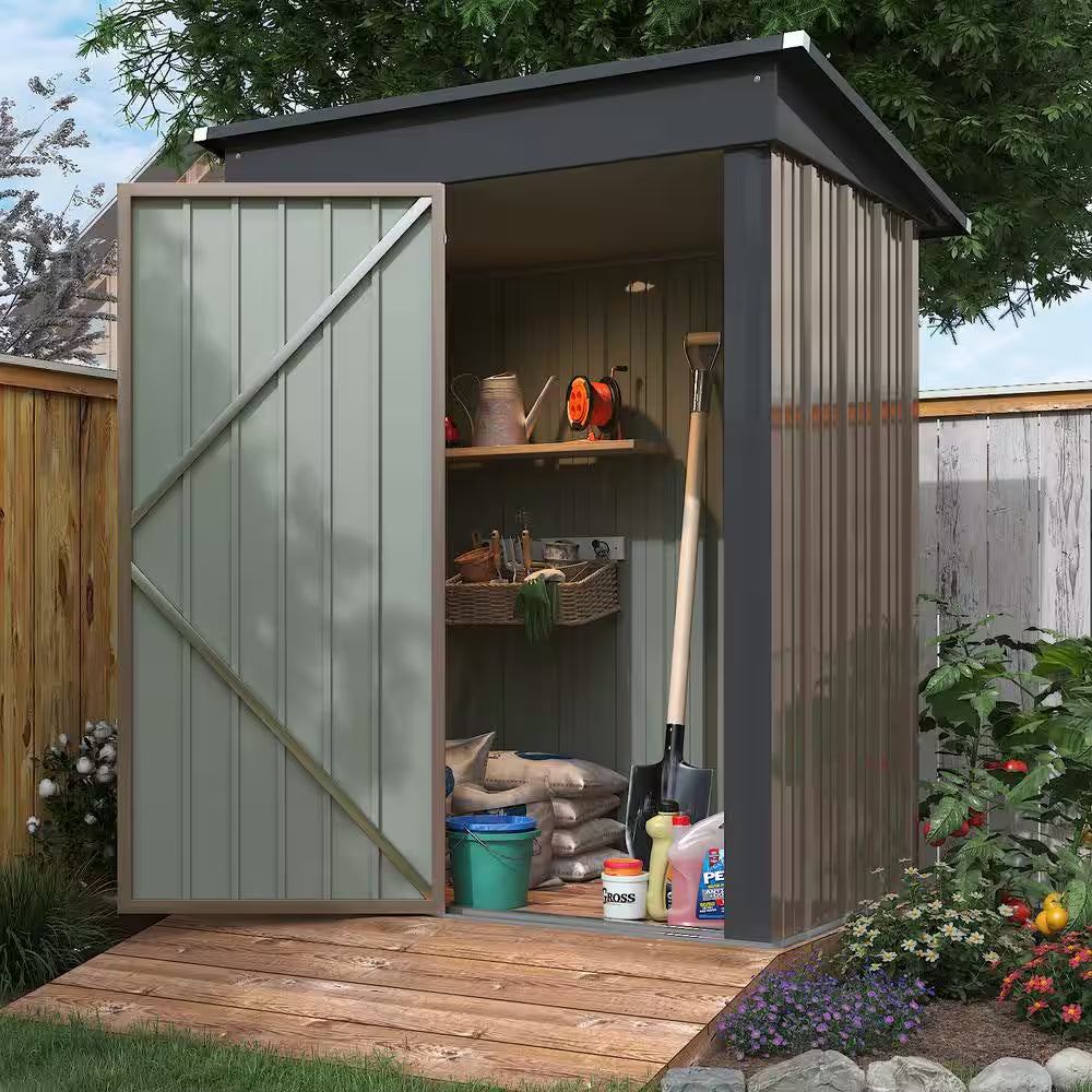 5 Ft. W X 3 Ft. D Outdoor Storage Metal Shed Lockable Metal Garden Shed for Backyard Outdoor (14.5 Sq. Ft.)