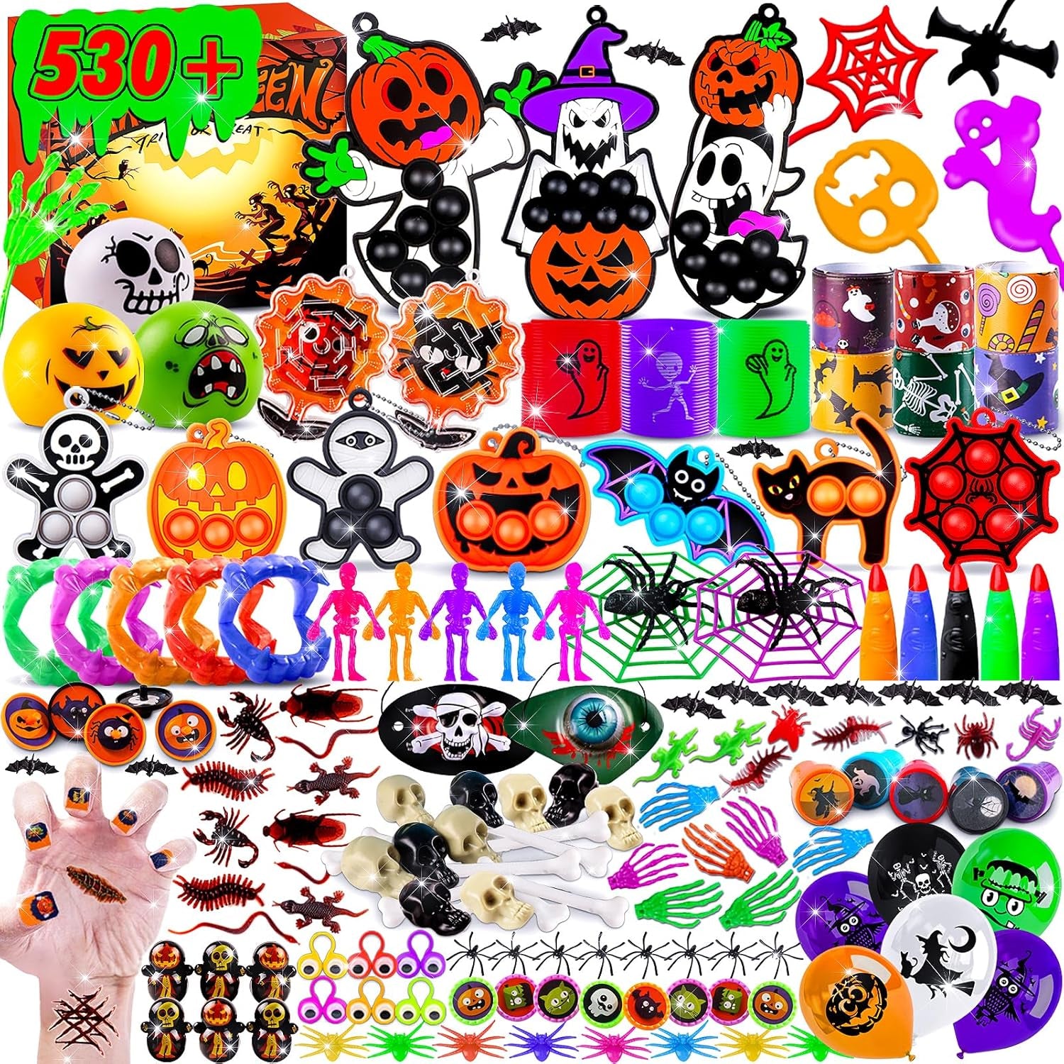 530 PCS Halloween Party Favors for Kids, Halloween Toys Bulk for Goodie Bags Fillers, Non-Candy Treats, Classroom Prizes, Halloween Gifts for Boys Girls