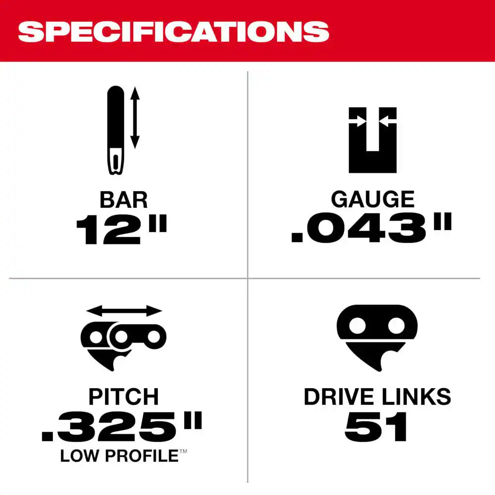 M18 FUEL 12 In. Top Handle 18-Volt Lithium-Ion Brushless Cordless Chainsaw (Tool-Only) W/12 In. Chainsaw Chain