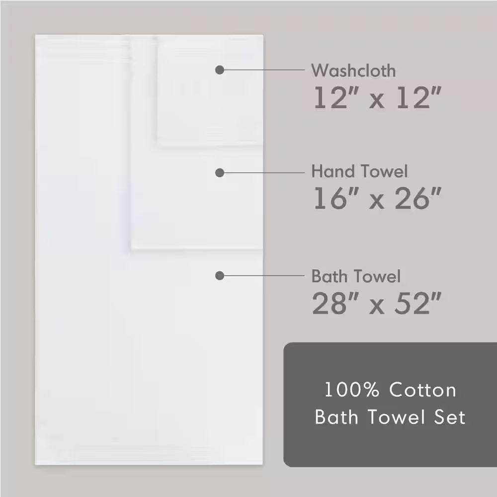 400GSM Essential Bundle 12-Piece White Cotton Bath Towel Set