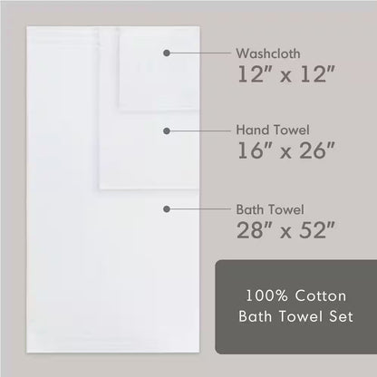 400GSM Essential Bundle 12-Piece White Cotton Bath Towel Set