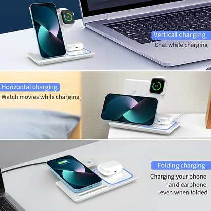 18W 3-in-1 Wireless Charging Station for iPhone 16/15/14/13/12, Apple Watch & AirPods, Fast Charger for Samsung Galaxy S23/S22/S21 – Pink