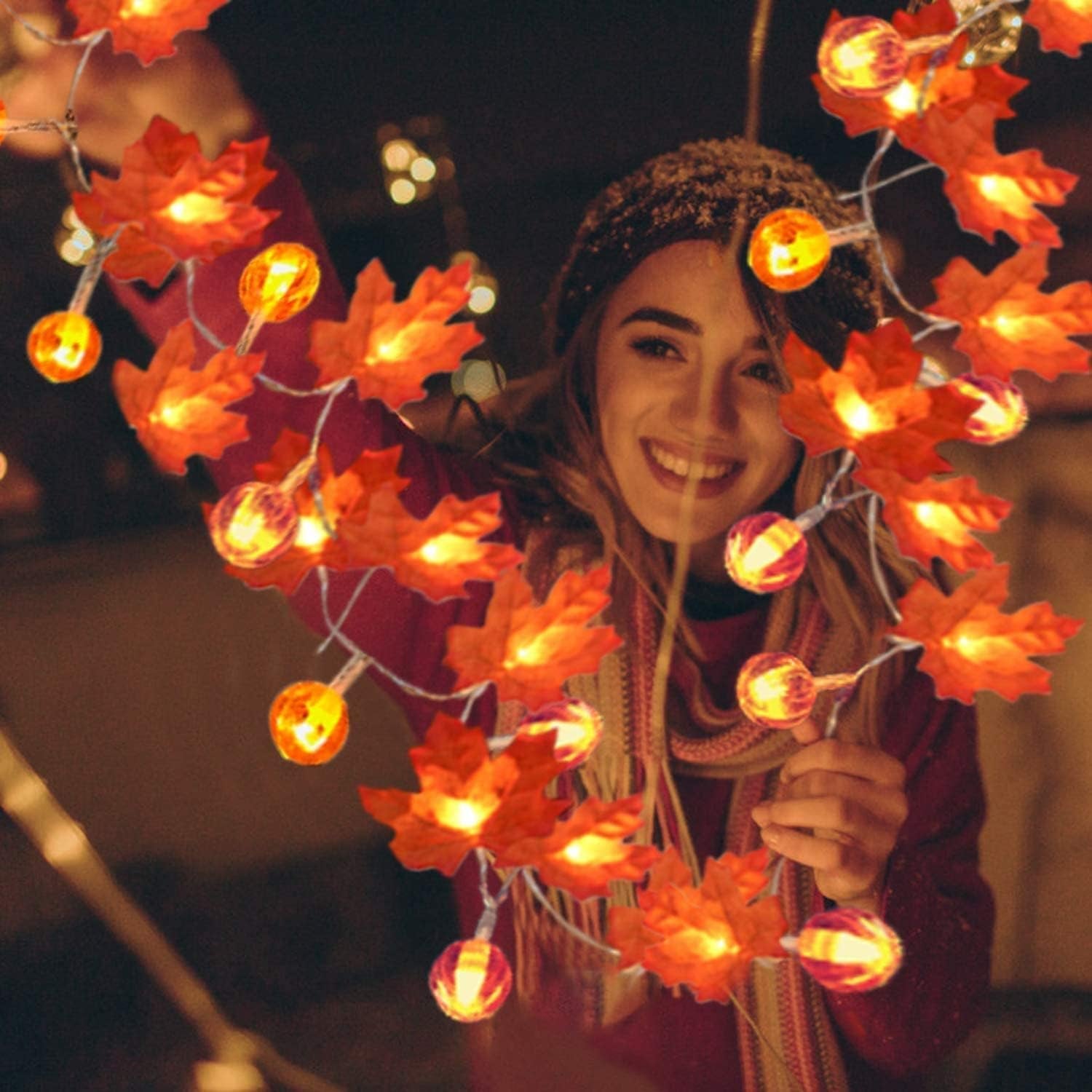 3 Pack Fall Garland with Pumpkin Lights & Enlarged Maple Fall Halloween String Lights Pumpkin Decor, 30Ft 60LED Waterproof Battery Operated Fall Decorations for Home Thanksgiving Decor Indoor Outdoor