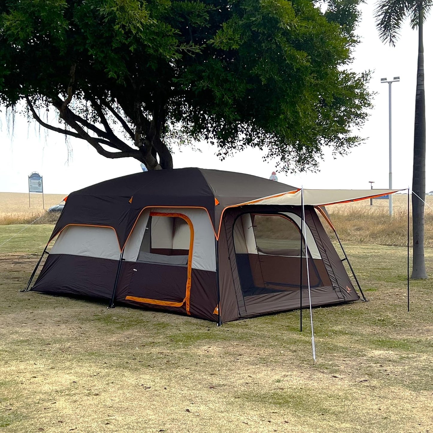 Extra Large Tent 10-12-14 Person(A),Family Cabin Tents,2 Rooms,3 Doors and 3 Windows with Mesh,Straight Wall,Waterproof,Double Layer,Big Tent for Outdoor,Picnic,Camping,Family Gathering
